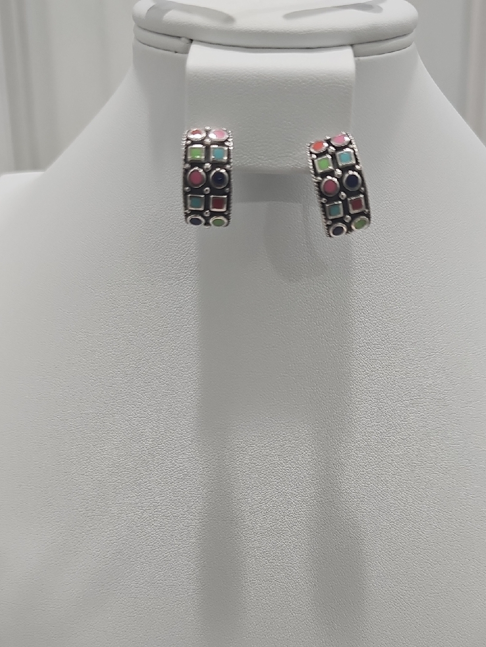 Sterling Silver Multi-Color Enamel Hoop Earrings - Women Jewelry